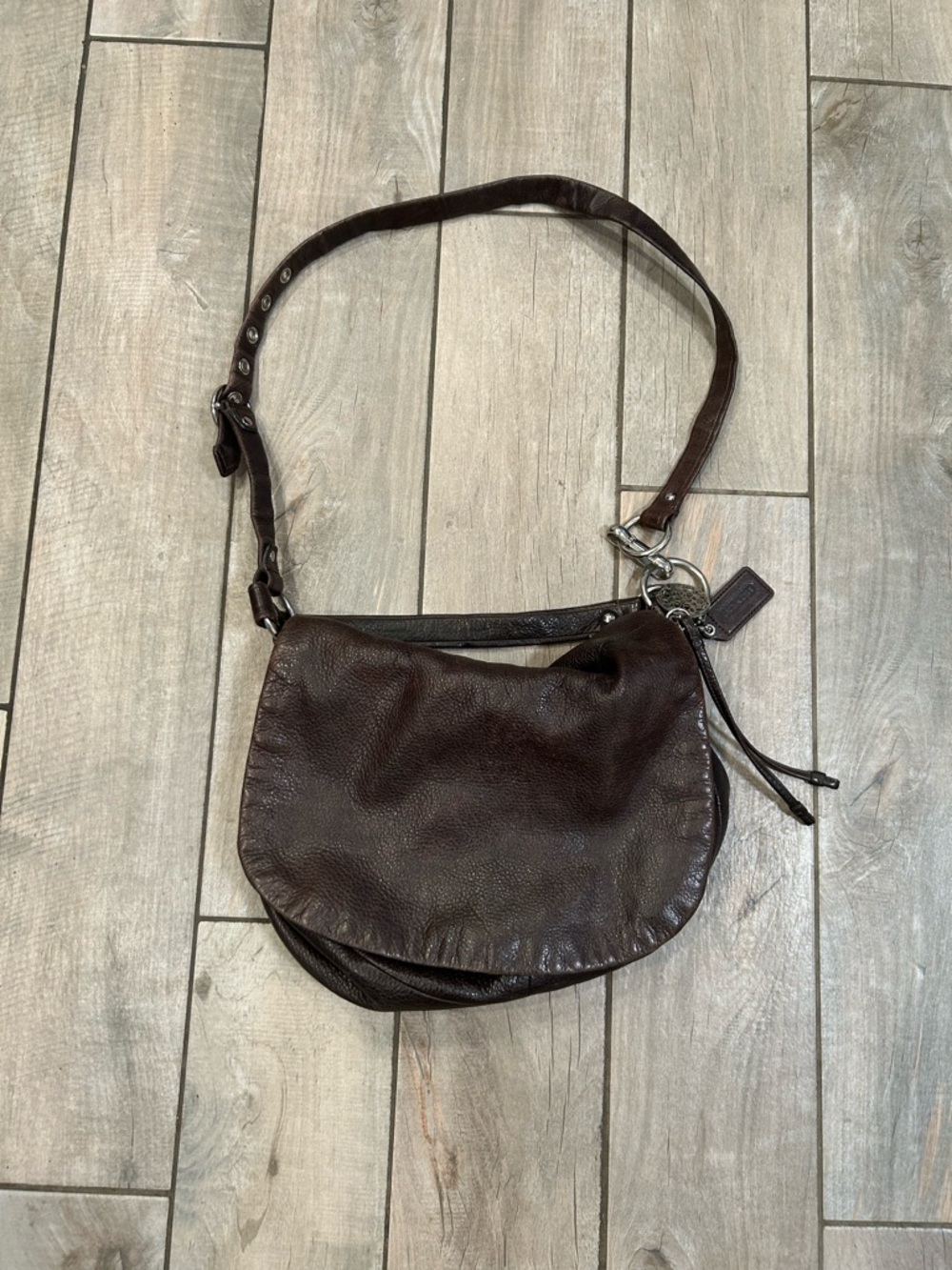 Coach Ali Pebbled Leather Saddle Flap Hobo Bag